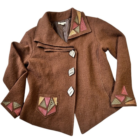 Cayson Jackets & Blazers - Carson Boiled Wool Jacket Brown Embroidered Art To Wear Coat Women's‎ M Canada